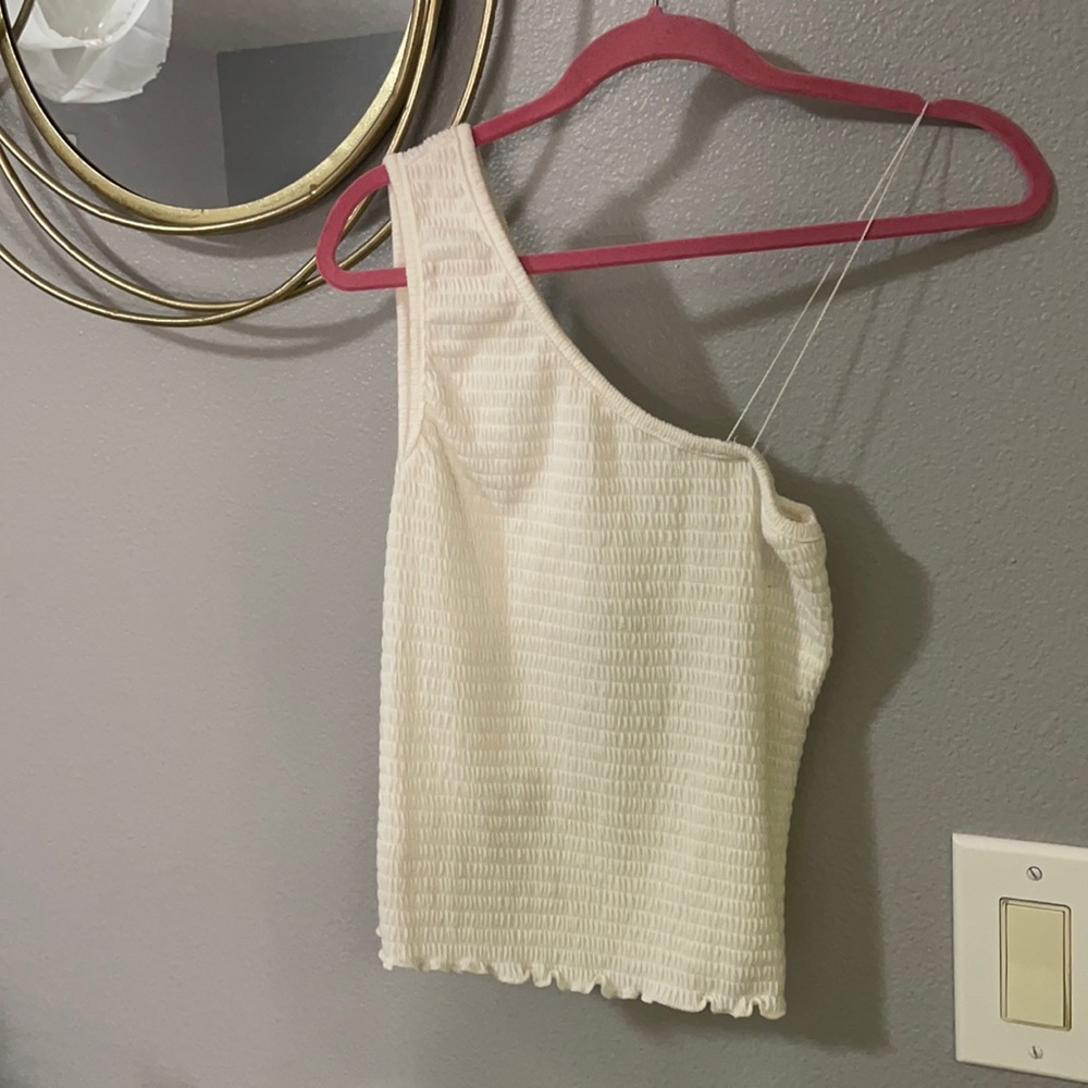 One shoulder white tank top